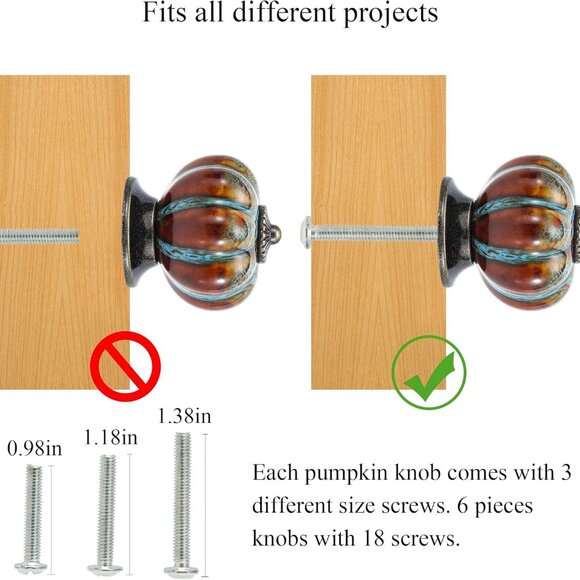 Cabinet Knobs 6 Pack Glazed Ceramic Knobs with Pumpkin Shape for Decor Door Pull - Picture 6 of 6
